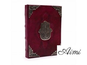 Červený Zápisník z Hrubej Kože – Zinkový Dekor Hamsa – 200 Strán s Ozdobným Okrajom – 26 x 18 cm (Varianta Červený Zápisník z Hrubej Kože – Zinkový Dekor Hamsa – 200 Strán  s Ozdobným Okrajom – 26 x 18 cm)
