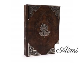 Hnedý Zápisník z Hrubej Kože - Zinkový Dekor Ruža - 200 Strán s Ozdobným Okrajom - 26 x 18 cm