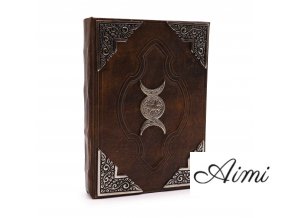 Hnedý Zápisník z Hrubej Kože- Zinkový Dekor Trojitý Mesiac - 200 Strán s Ozdobným Okrajom - 26 x 18 cm (Varianta 200 Strán  s Ozdobným Okrajom - 26 x 18 cm)