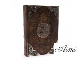 Hnedý Zápisník z Hrubej Kože - Zinkový Dekor Päťuholník - 200 Strán s Ozdobným Okrajom - 26 x 18 cm (Varianta Zinkový Dekor Päťuholník - 200 Strán s Ozdobným Okrajom)
