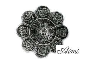Stojan na Vonné Tyčinky z Lešteného Hliníka s Tibetskými Symbolmi, 12 cm (Varianta Stojan na Vonné Tyčinky z Lešteného Hliníka s Tibetskými Symbolmi, 12 cm)