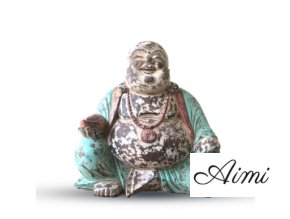 Vintage Mätová Ručne Vyrezávaná Socha Budhu - 40 cm - Šťastný Budha