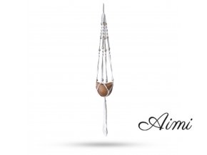 Macramé Závesný Držiak na Kvetináč s Korálkami - Prírodný - 1m