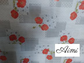 PVC gumený obrus okrúhly šírka 140cm priemer - Červené maky na sivom