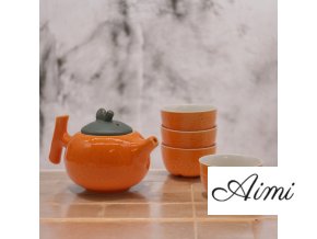 Bylinkový Oranžový Čajový Set - Čajník a Štyri Šálky