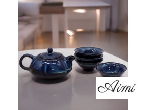 Bylinkový Modrý Čajový Set - Čajník a Štyri Šálky