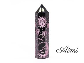 Čierne Obsidiánové Hroty (cca 60-70 g, 9 cm) - Mystický Príbeh - Ružová Ruža (Varianta Mystický Príbeh - Ružová Ruža)
