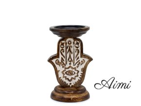 Stojan na Sviečku z Mangového Dreva - Hamsa - Malý 18x11cm