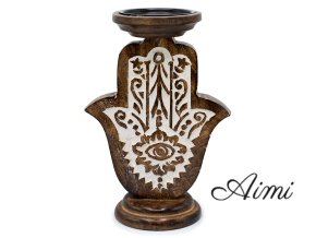 Stojan na Sviečku z Mangového Dreva - Hamsa - Veľký 25x18cm (Varianta Hamsa - Veľký 25x18cm)