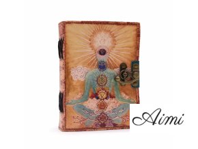 Kožený Zápisník "Budha Sedem Čakier" s Okrajom (12.5cmX17.5cm) (Varianta Kožený Zápisník "Budha Sedem Čakier" s Okrajom (12.5cmX17.5cm))