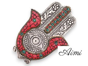 Červený a Zelený Malý Stojan na Vonné Tyčinky Hamsa 13x5,5 cm (Varianta Červený a Zelený Malý Stojan na Vonné Tyčinky Hamsa 13x5,5 cm)