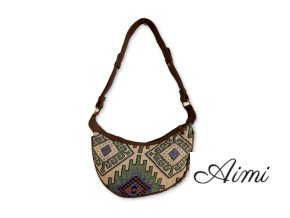 Žakárová Hobo Taška - Geo-Zelená (hnedý remienok)
