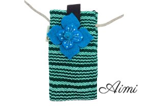 Taška na Telefón Zelené Pásiky - Kvetinový Dekor