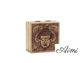 Malá Štvorcová Krabička 10x10x4,2cm - Tvár Budhu Čierne Gravírovanie