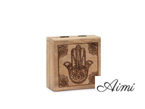Malá Štvorcová Krabička 10x10x4,2cm - Hamsa Čierne Gravírovanie