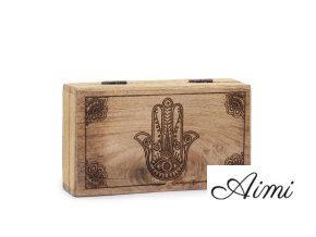 Stredná Štvorcová Krabička 17x10x4.2cm - Hamsa Čierne Gravírovanie