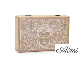 Große rechteckige Box 21,5 x 14 x 6,3 cm – Buddha-Gesicht, weiß getüncht
