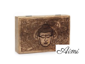 Große rechteckige Box 21,5 x 14 x 6,3 cm – Buddha-Gesicht schwarz eingraviert