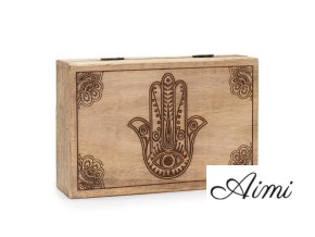 Veľká Obdĺžniková Krabička 21.5x14x6.3cm - Hamsa Čierne Gravírovanie