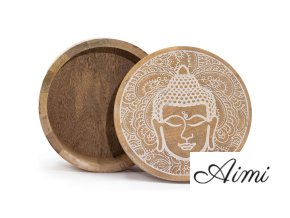 Große runde Box 17,5 x 7,5 cm – Buddha-Gesicht, weiß getüncht