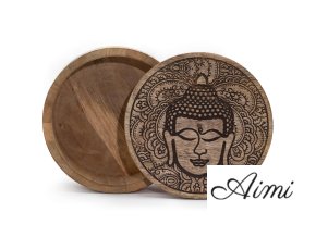 Große runde Box 17,5 x 7,5 cm – Buddha-Gesicht schwarz eingraviert