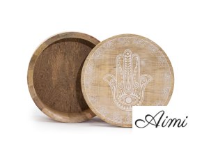 Große runde Box 17,5x7,5cm - Hamsa Whitewash