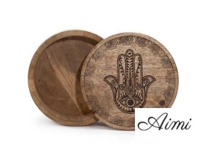 Große runde Box 17,5 x 7,5 cm – Hamsa schwarz eingraviert