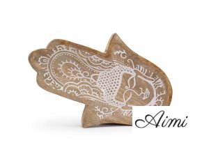 Dlhá Tácka 30x20.5x2.5cm - Tvar Hamsa s Budhom Biela Vymývaná