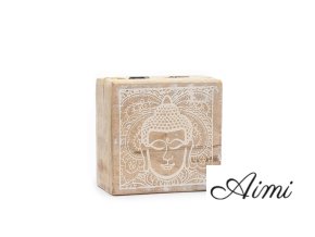 Kleine quadratische Box 10x10x4,2cm - Buddha Face Whitewash