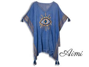 Ručne Maľovaný Nomád Sari Kaftan s Bohatými Modrými a Zlatými Očami (Varianta Ručne Maľovaný Nomád Sari Kaftan s Bohatými Modrými a Zlatými Očami)
