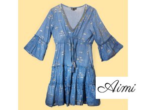Ručne Maľované Šaty Nomad Sari s Morskou Modrou a Zlatou Rybkou L/XL (Varianta Ručne Maľované Šaty Nomad Sari s Morskou Modrou a Zlatou Rybkou L/XL)