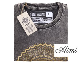 Stone Wash Tričko (L) - Mandala - Tmavo Šedé (Varianta Mandala - Tmavo Šedé)