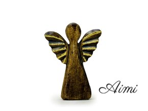 Stredný Anjel z Mangového Dreva - Zlatý Dekor - 16cm (Varianta Zlatý Dekor - 16cm)