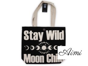 Ikonická Základná Taška - Stay Wild, Mood Child - Čierna Prírodná 10 oz (36x43x10 cm) (Varianta Stay Wild, Mood Child - Čierna Prírodná 10 oz (36x43x10 cm))