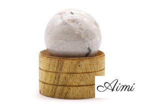 Krištáľová Guľa z Drahokamu 40mm - Indický Mesačný Kameň so Stojanom