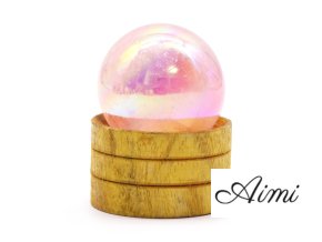Edelstein-Kristallkugel 40 mm – Rosenquarz-Titan-Aura mit Ständer