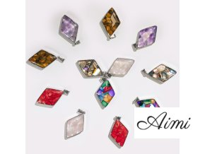Anhänger mit Diamanten in Stahlfassung – 12 verschiedene Edelsteinsplitter und Muscheln