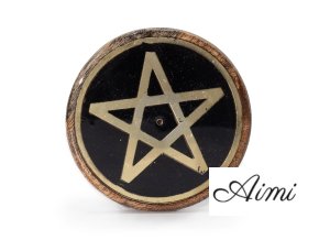 Stojan na Vonné Tyčinky - Zlatý a Čierny na Mangovom Dreve - Pentagram (Varianta Zlatý a Čierny na Mangovom Dreve - Pentagram)