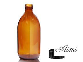 500ml Jantárová Sklenená Fľaša s Čiernym Plastovým Uzáverom (Varianta 500ml Jantárová Sklenená Fľaša s Čiernym Plastovým Uzáverom)
