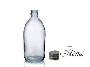 250 ml Lieková Fľaška z Dymového Sivého Skla s Hliníkovým Čiernym Uzáverom (Varianta 250 ml Lieková Fľaška z Dymového Sivého Skla s Hliníkovým Čiernym Uzáverom)