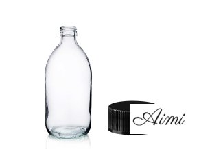 150ml Lieková Fľaška z Číreho Skla s Čiernym Plastovým Uzáverom (Varianta 150ml Lieková Fľaška z Číreho Skla s Čiernym Plastovým Uzáverom)