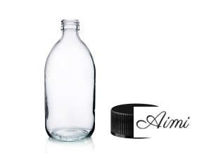 300ml Lieková Fľaška z Číreho Skla s Čiernym Plastovým Uzáverom (Varianta 300ml Lieková Fľaška z Číreho Skla s Čiernym Plastovým Uzáverom)