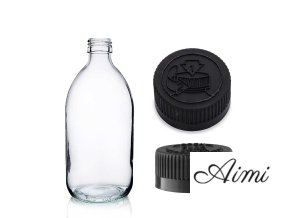 150ml Lieková Fľaška z Číreho Skla s Čiernym Uzáverom (Varianta 150ml Lieková Fľaška z Číreho Skla s Čiernym Uzáverom)