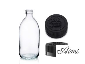 300ml Lieková Fľaška z Číreho Skla s Čiernym Uzáverom (Varianta 300ml Lieková Fľaška z Číreho Skla s Čiernym Uzáverom)