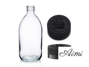 500ml Lieková Fľaška z Číreho Skla s Čiernym Uzáverom (Varianta 500ml Lieková Fľaška z Číreho Skla s Čiernym Uzáverom)