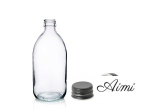 150ml Lieková Fľaška z Číreho Skla s Čiernym Hliníkovým Uzáverom (Varianta 150ml Lieková Fľaška z Číreho Skla s Čiernym Hliníkovým Uzáverom)
