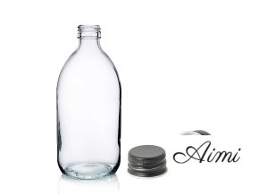 300ml Lieková Fľaška z Číreho Skla s Čiernym Hliníkovým Uzáverom (Varianta 300ml Lieková Fľaška z Číreho Skla s Čiernym Hliníkovým Uzáverom)