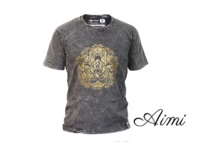 Stone Wash Tričko (M) - Hamsa - Tmavo Šedé (Varianta Hamsa - Tmavo Šedé)