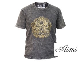 Stone Wash Tričko (XL) - Hamsa - Tmavo Šedé (Varianta Hamsa - Tmavo Šedé)