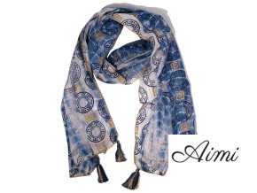 Nomad Sari - Letná Šatka - 180x50cm - Potlač Marbella - Modrá so Zlatým Lemom (Varianta Letná Šatka -  180x50cm)